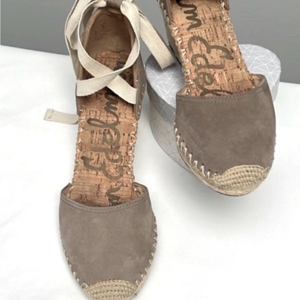 Sam Edelman Taupe Espadrille Wedges with Ankle Tie